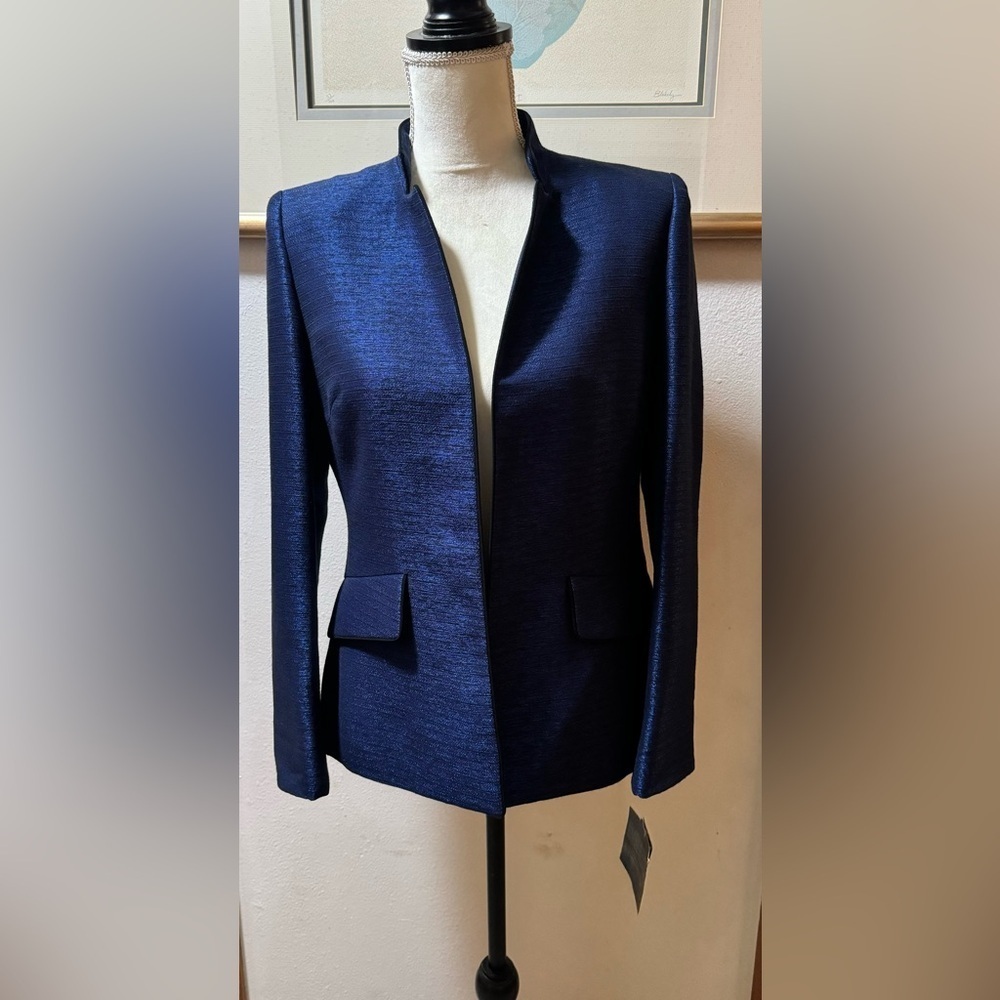 KASPER Women's Shimmery Blue Black Blazer